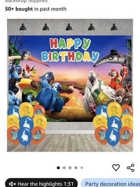 Happy Birthday Blue Parrot Backdrop Party Banner with Orange & Blue Balloons